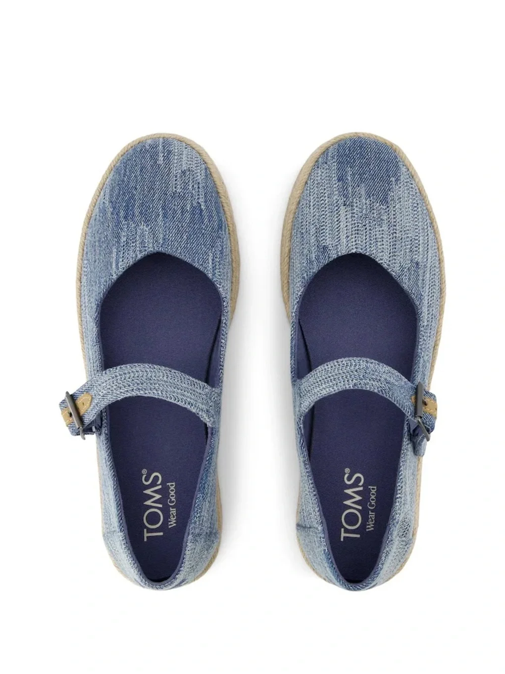 Toms Light Blue Denim Mary Jane Espadrille Platform Shoes